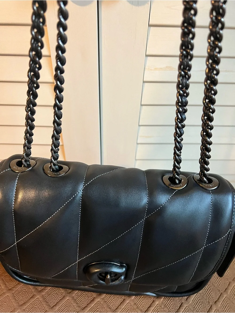 Coach Black Quilted Leather Shoulder Bag with Chain Strap